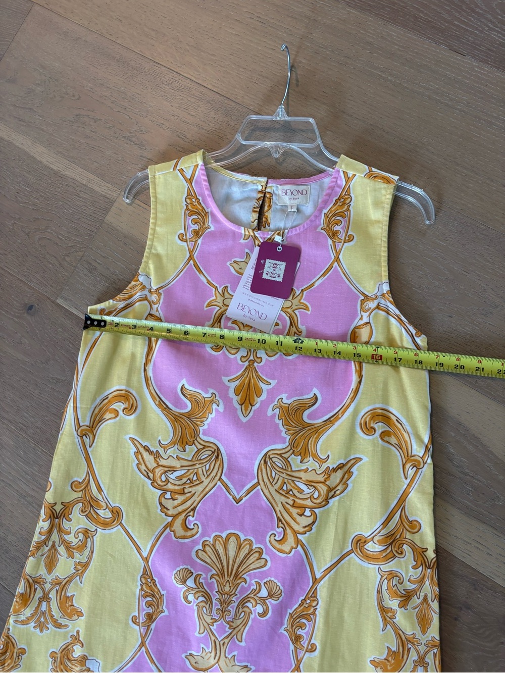 Beyond By Vera Frankie Dress Sirens Blush Large NWT Pink Yellow Shift Midi Mini - Picture 14 of 15